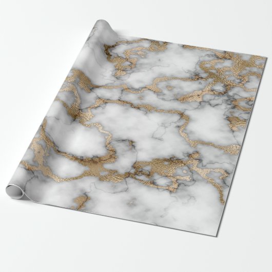 Papier Cadeau Texture de marbre blanc doré cool (Déroulé)