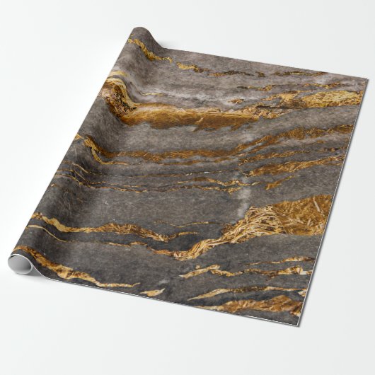 Papier Cadeau Texture de marbre doré brun cool (Déroulé)