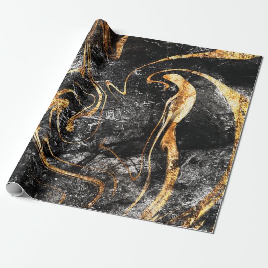 Papier Cadeau Texture de marbre noir doré Cool (Déroulé)