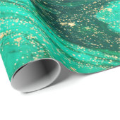 Papier Cadeau Texture de pierre de marbre vert doré moderne cool (Coin rond)