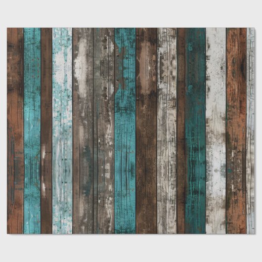Papier Cadeau Texture en bois rustique Découpage Turquoise et Br (Plat)