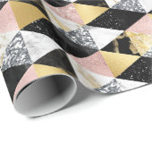 Papier Cadeau Texture géométrique en marbre rose, noir et blanc (Coin rond)
