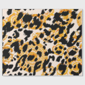 Papier Cadeau Texture léopard avec motif baroque or (Plat)
