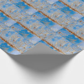 Papier Cadeau Texture métallique rouillée, fond rayé bleu. (Coin)
