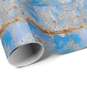 Papier Cadeau Texture métallique rouillée, fond rayé bleu. (Coin rond)