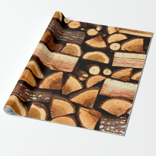 Papier Cadeau Texture. Pile de bois de feu haché stocké, hiver