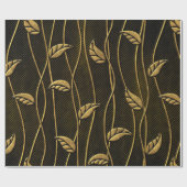 Papier Cadeau Texture transparente or et noir avec relief feuill (Plat)