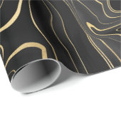 Papier Cadeau Textures de strates de géode noire et dorée  (Coin rond)