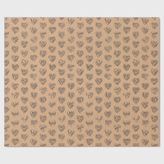 Papier Cadeau Thank you in 44langs as black heart shaped pattern (Plat)