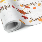 Papier Cadeau Thankful & Blessed Text With Autumn Leaves (Coin rond)