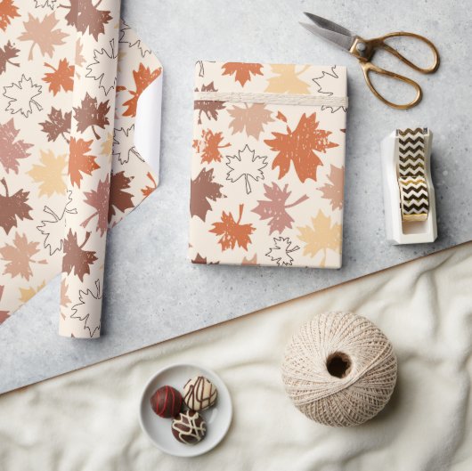 Papier Cadeau Thanksgiving jour design, automne feuilles naturel (Artisanat)
