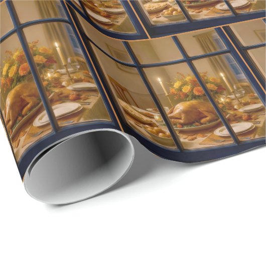Papier Cadeau Thanksgiving Turkey Feast In Window (Coin rond)