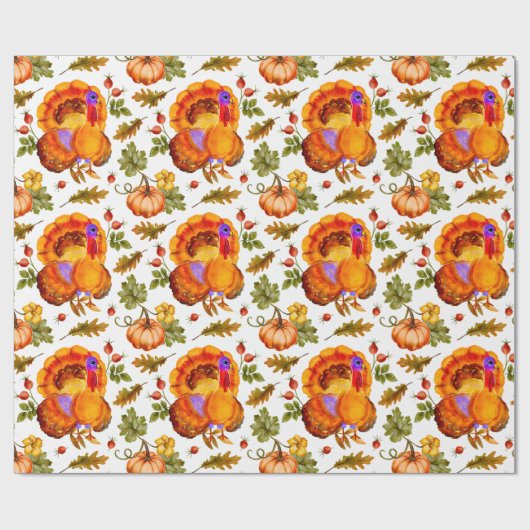 Papier Cadeau Thanksgiving Turquie, Citrouilles et feuilles d'au (Plat)