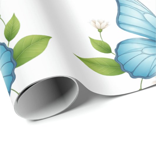 Papier Cadeau The blue butterfly Wrapping Paper (Coin rond)