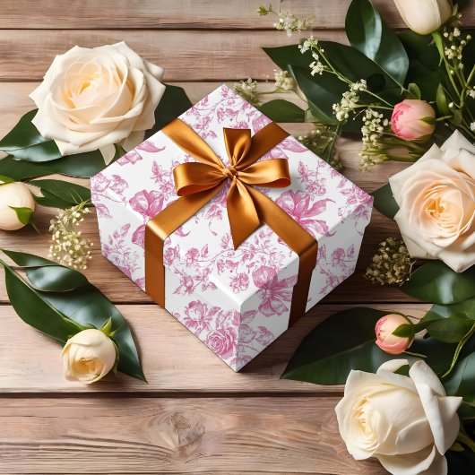 Papier Cadeau Thé de Fleur Sauvage Rose Lancement de Mariée