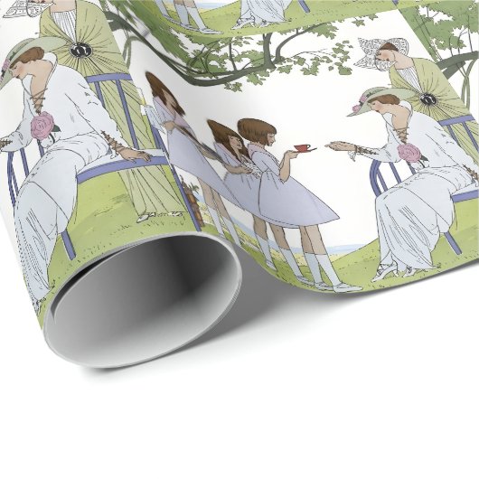 Papier Cadeau Thé de jardin rétro (Coin rond)