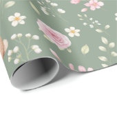 Papier Cadeau Théière Lapin Fantaisiste Motif Floral de Printemp (Coin rond)