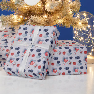 Papier Cadeau Théières, Tasses, Baies Colorées Sur Fond Violet C