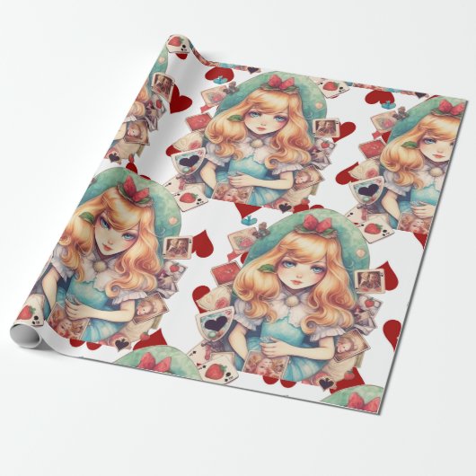 Papier Cadeau Thème Alice et Coeurs (Déroulé)