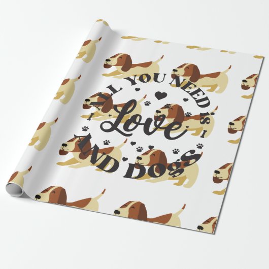 Papier Cadeau Thème "Amour et Chiens" (Déroulé)
