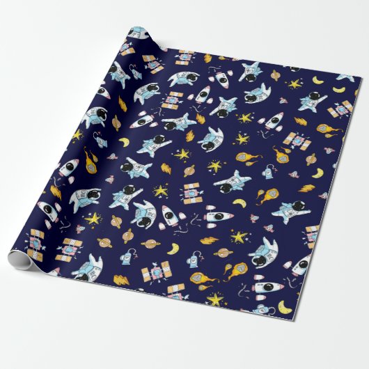Papier Cadeau Thème astronaute dans l'espace (Déroulé)