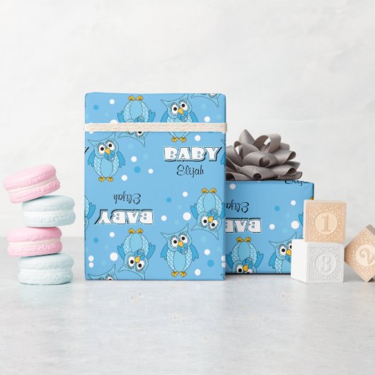 Papier Cadeau Thème Baby shower Blue Polka Dot Owl (Baby Shower)