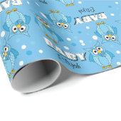 Papier Cadeau Thème Baby shower Blue Polka Dot Owl (Coin rond)