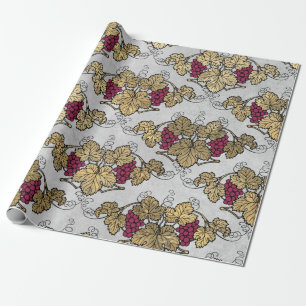 Papier Cadeau Thème Bourgogne prune et vin d'or