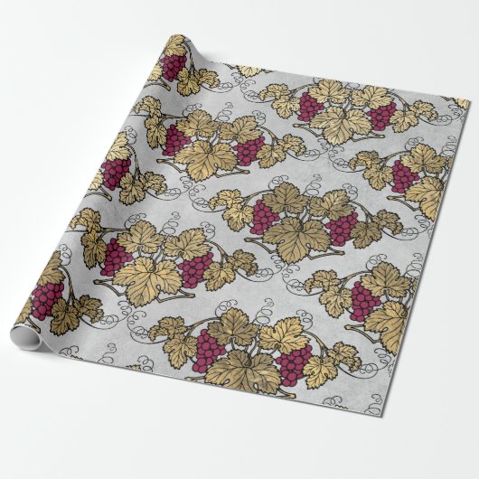 Papier Cadeau Thème Bourgogne prune et vin d'or (Déroulé)