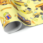 Papier Cadeau Thème Camions de construction et ouvriers du bâtim (Coin rond)