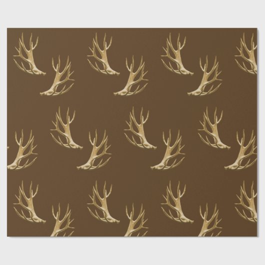 Papier Cadeau Thème Chasseur Cerf Antlers Brown foncé Enveloppem (Plat)