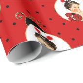 Papier Cadeau Thème coccinelle bébé fille rouge et points noirs (Coin rond)