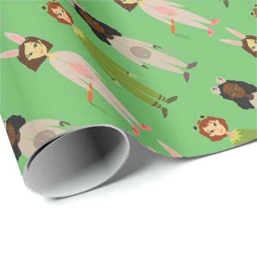 Papier Cadeau Thème d'amis en pyjama pour les filles mignonnes (Coin rond)