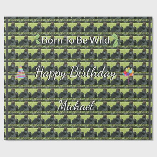 Papier Cadeau Thème d'anniversaire Gorille Sauvage (Plat)