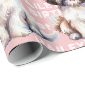 Papier Cadeau Thème de chien Anniversaire fête rose (Coin rond)