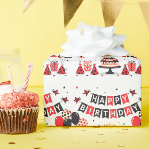 Papier Cadeau Thème de coccinelle joyeux anniversaire mignon
