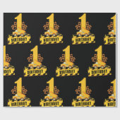 Papier Cadeau Thème de construction de garçon 1er anniversaire (Plat)