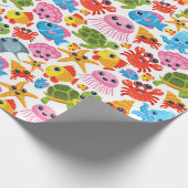 Papier Cadeau Thème de fête avec des animaux mignons de l'océan (Coin)