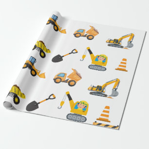 Papier Cadeau Thème de fête d'anniversaire Construction pour gar