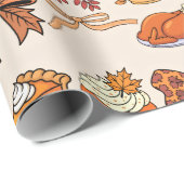 Papier Cadeau Thème de fête de Thanksgiving (Coin rond)