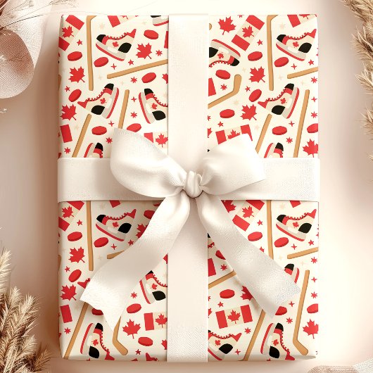 Papier Cadeau Thème de hockey Canada