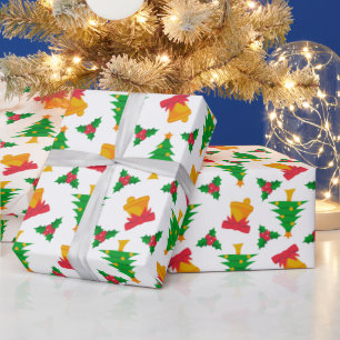 Papier Cadeau Thème de l'arbre de Noël et cloches motif