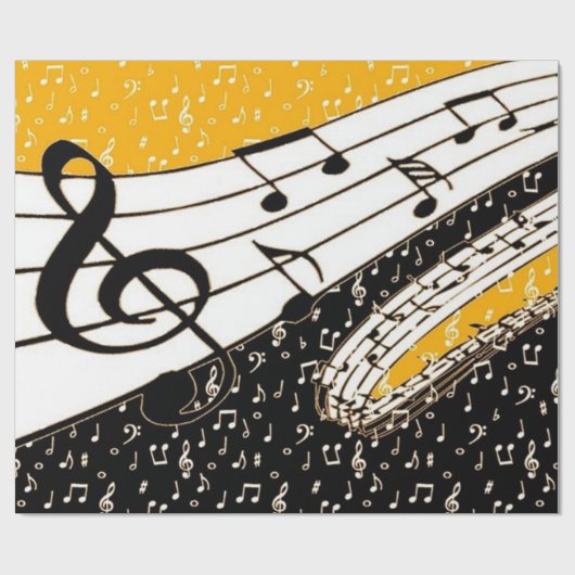 Papier Cadeau Thème de musique d'or (Plat)