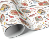 Papier Cadeau Thème de Noël de pêche (Coin rond)