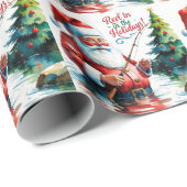 Papier Cadeau Thème de Noël de pêche (Coin rond)