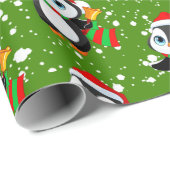 Papier Cadeau Thème de Noël "Funny Pingouin" (Coin rond)