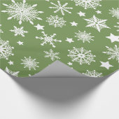 Papier Cadeau Thème de Noël Green White Snowflakes Motif (Coin)
