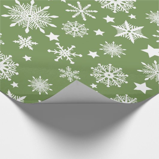 Papier Cadeau Thème de Noël Green White Snowflakes Motif (Coin)