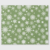 Papier Cadeau Thème de Noël Green White Snowflakes Motif (Plat)