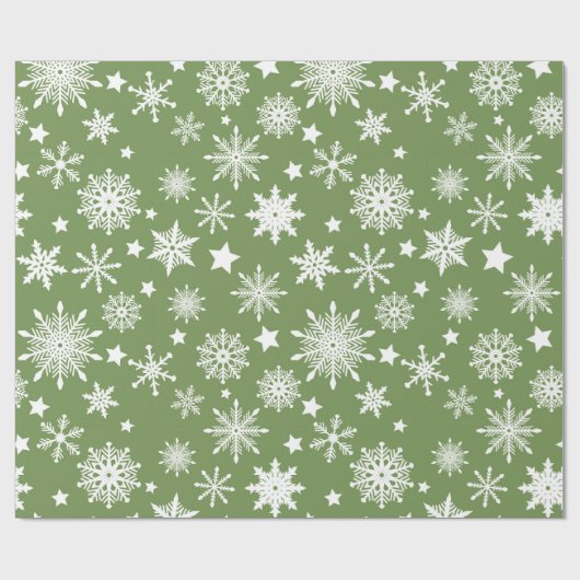 Papier Cadeau Thème de Noël Green White Snowflakes Motif (Plat)